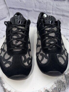 Coach Shoes Womens 7M Kelbie Casual Low Sneakers Black Suede Lace Up Flats